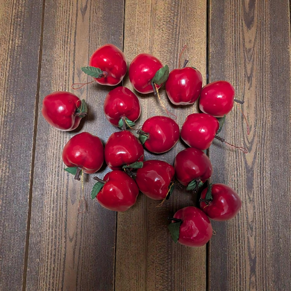 Lot of 15 Vintage Ruby Red Apple Ornaments — Holiday Decor, Retro Christmas